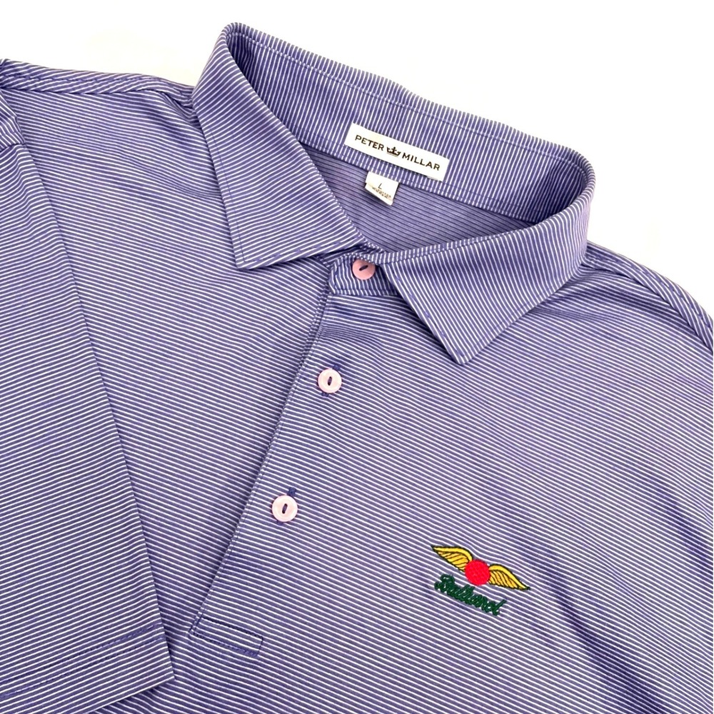 Peter Millar Baltusrol Golf Polo Shirt Mens Large Purple Striped Cotton Jersey
